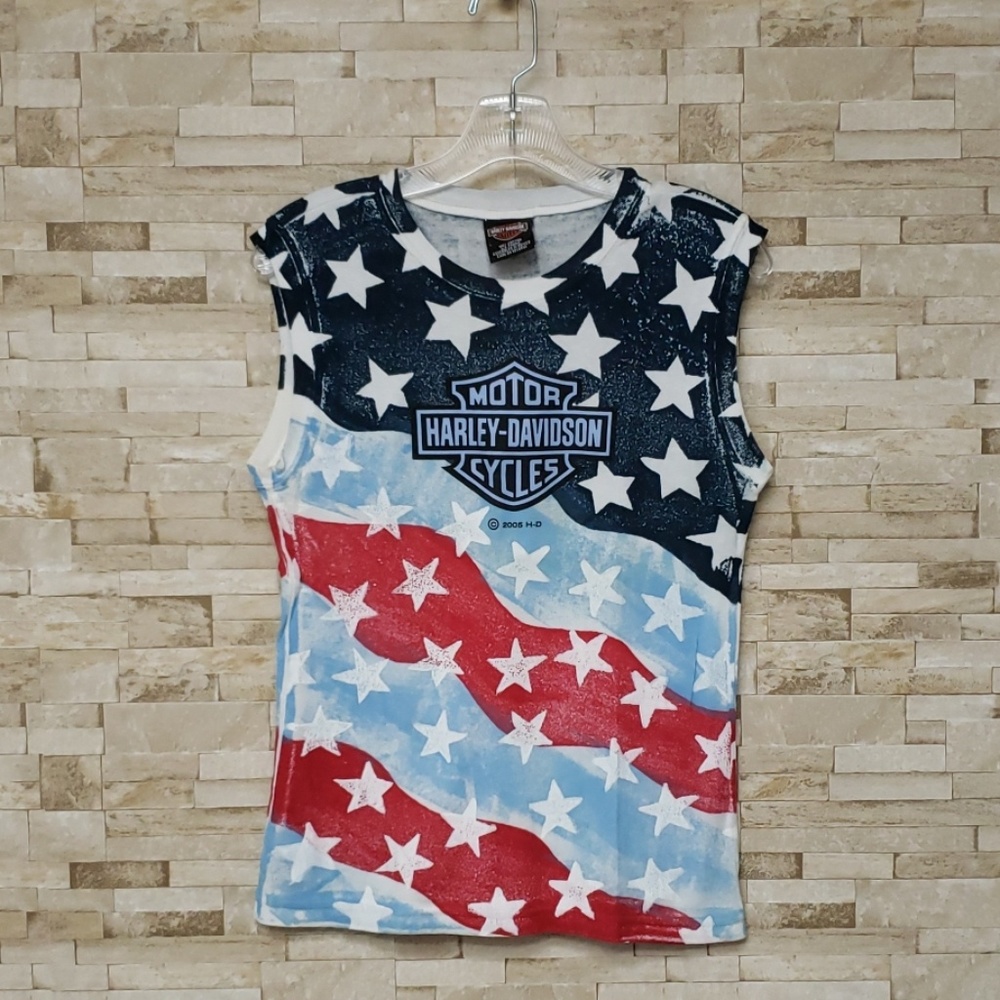 Harley Davidson Red White Blue Ladies Shirt